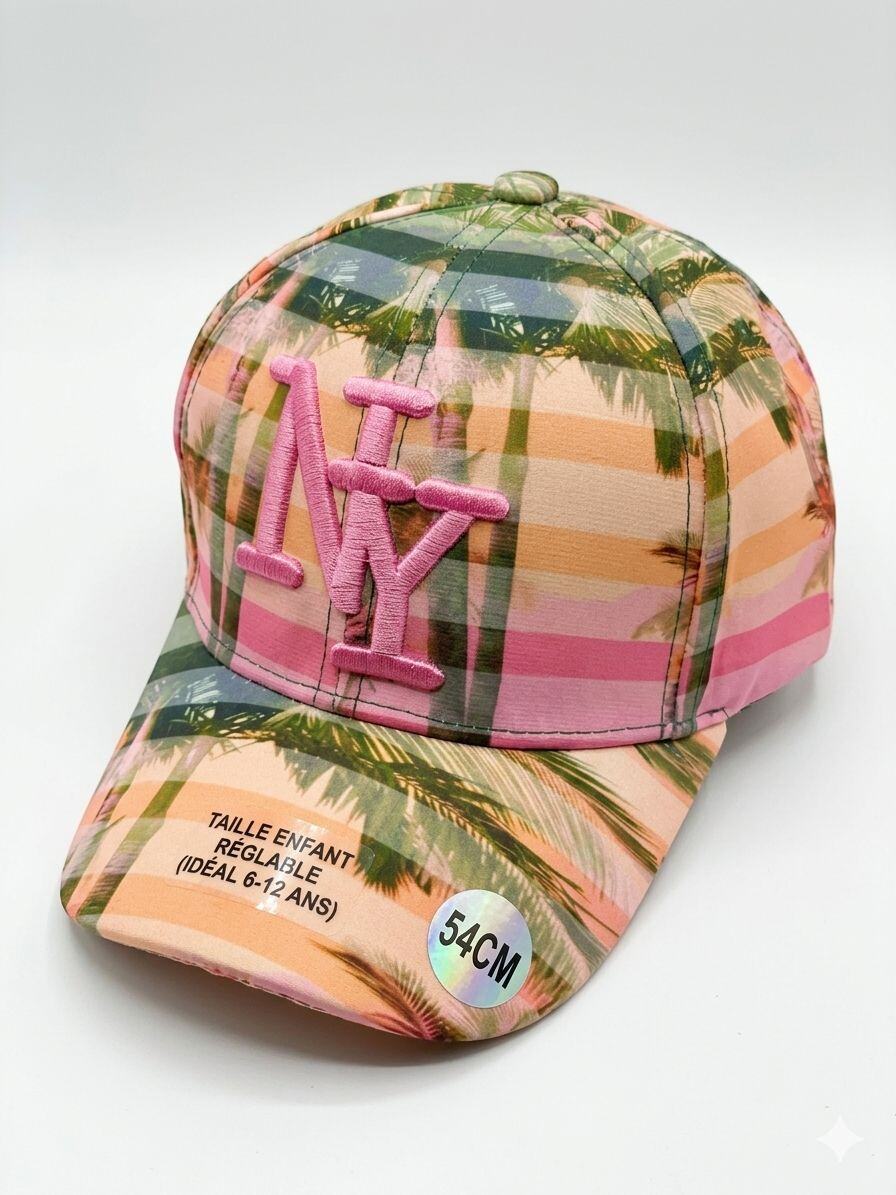 Grossiste NY - Casquette NY enfant palmier trait rose