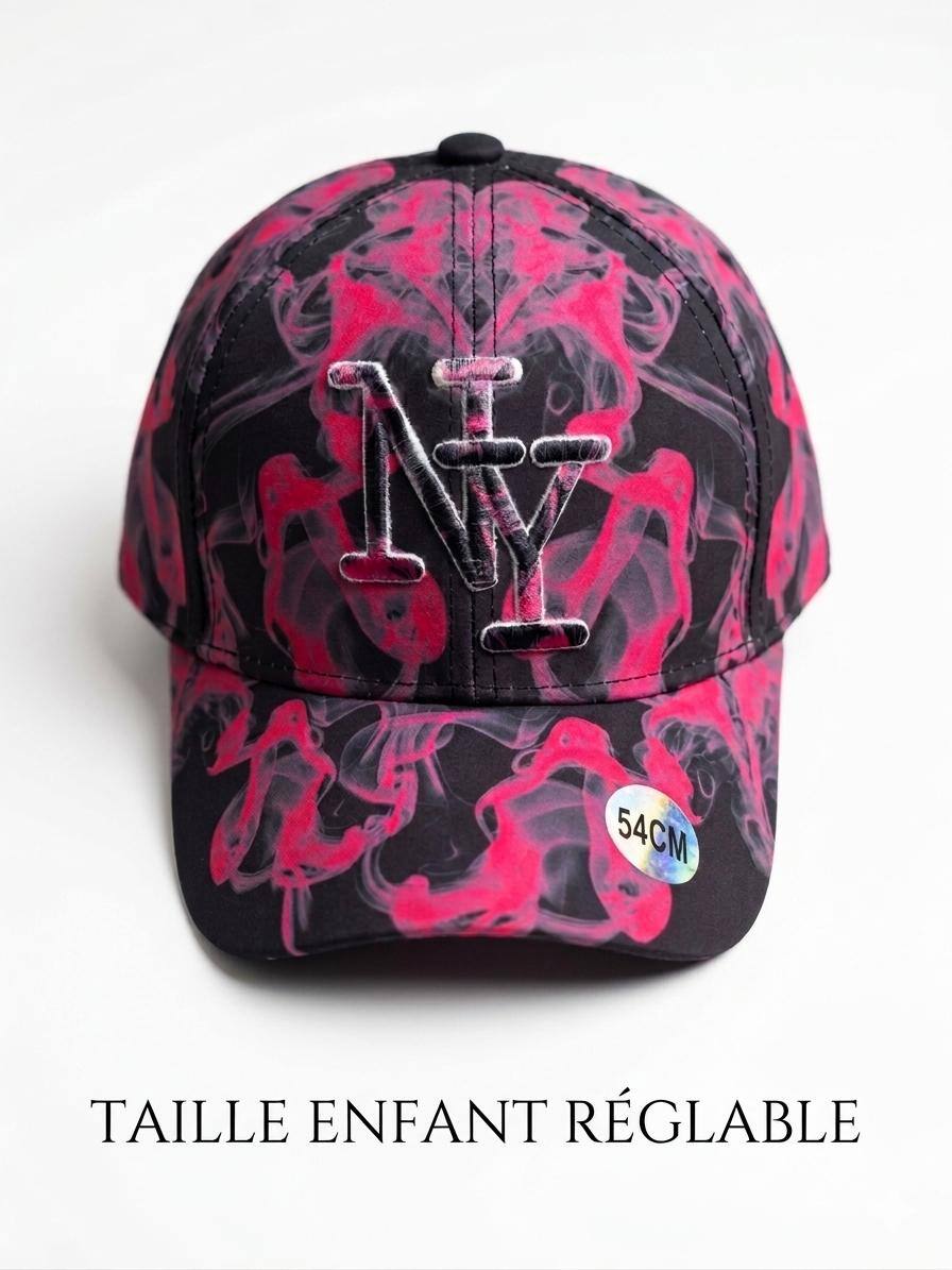 Großhändler NY - NY Kappe rauchige Welle schwarz pink fuchsia Logo fuchsia Kind