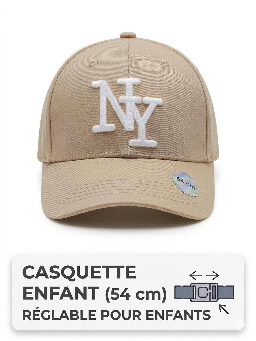 Großhändler NY - Kinder NY Kappe einfarbig beige mit schwarzem Logo