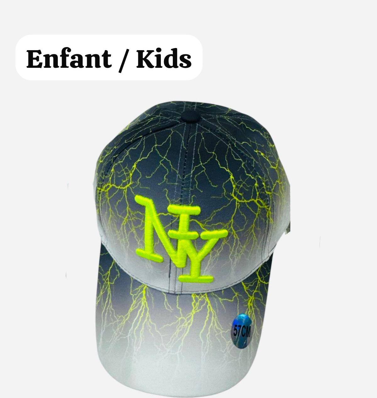 Grossiste NY - Casquette enfant NY éléctricité gris noir jaune fluo logo jaune