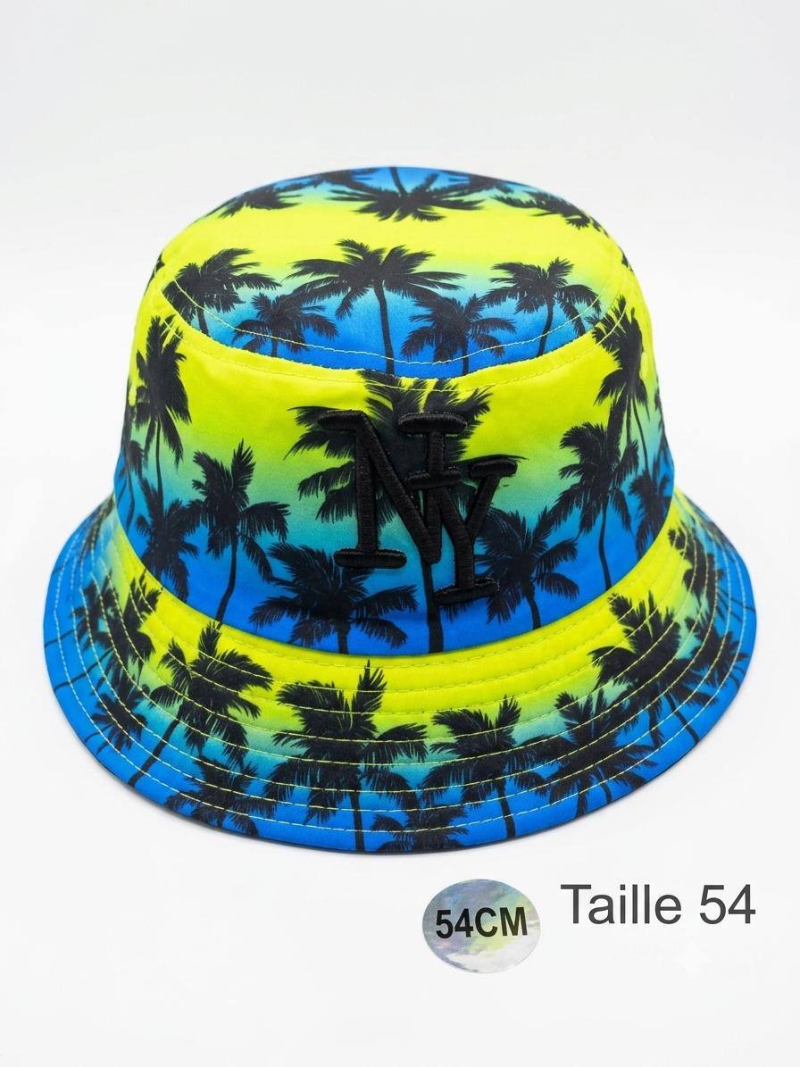 Grossiste NY - Bob NY enfant palmier jaune et bleu logo noir