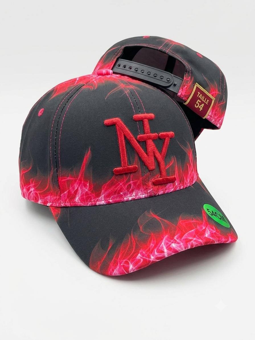Grossiste NY - Casquette NY enfant flamme rouge sur fond noir