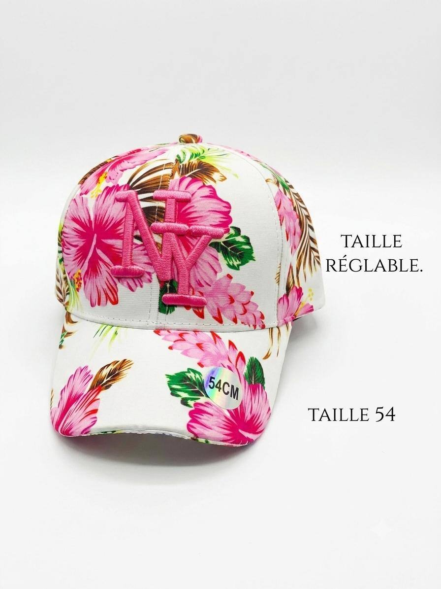 Grossiste NY - Casquette NY enfant fleur hawai rose et blanc logo rose