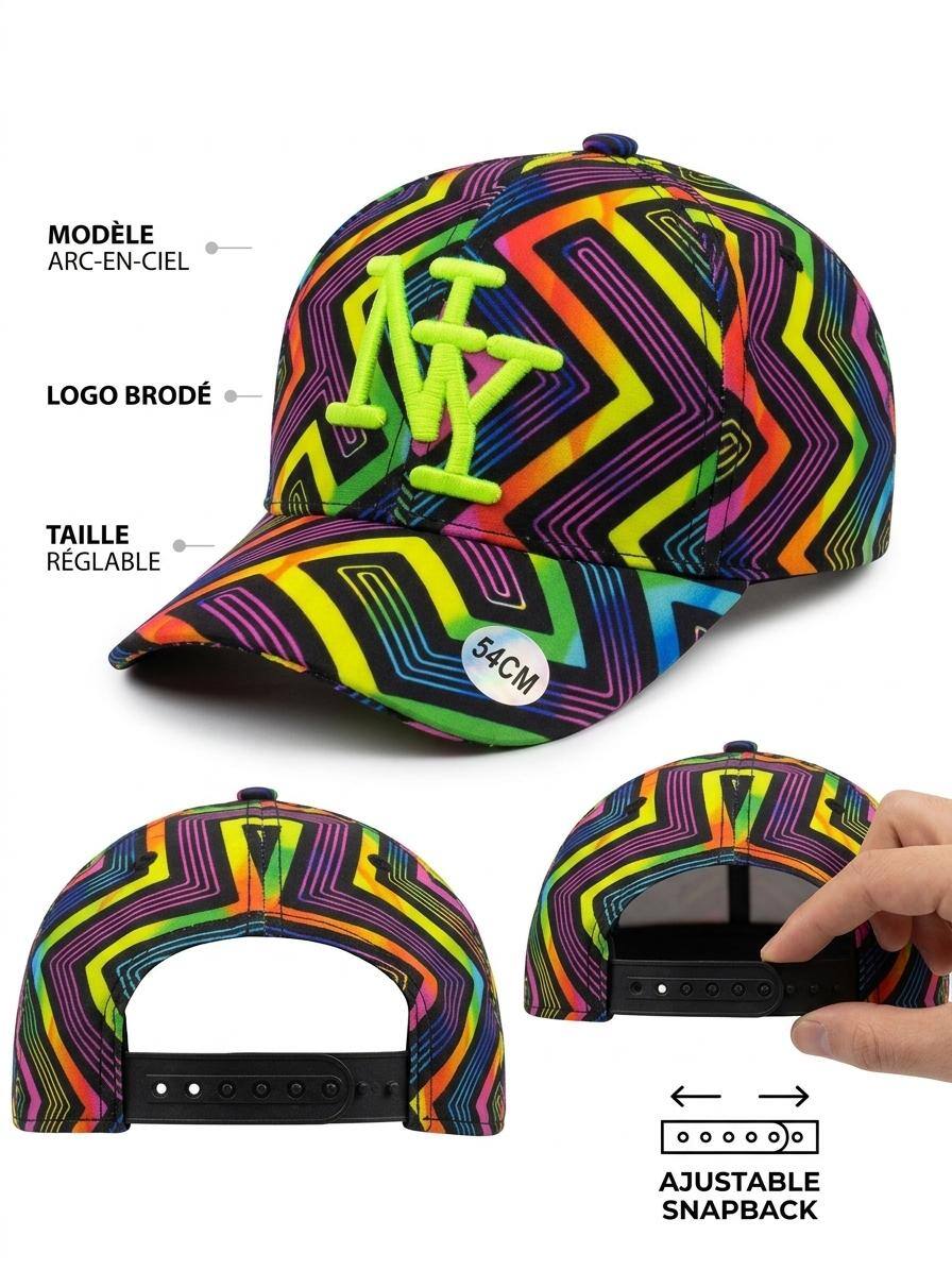 Grossiste NY - Casquette NY enfant arc en ciel logo fluo