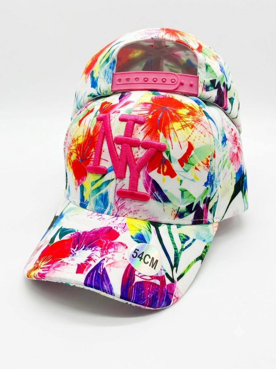 Grossiste NY - Casquette NY enfant feuillage rose et blanc