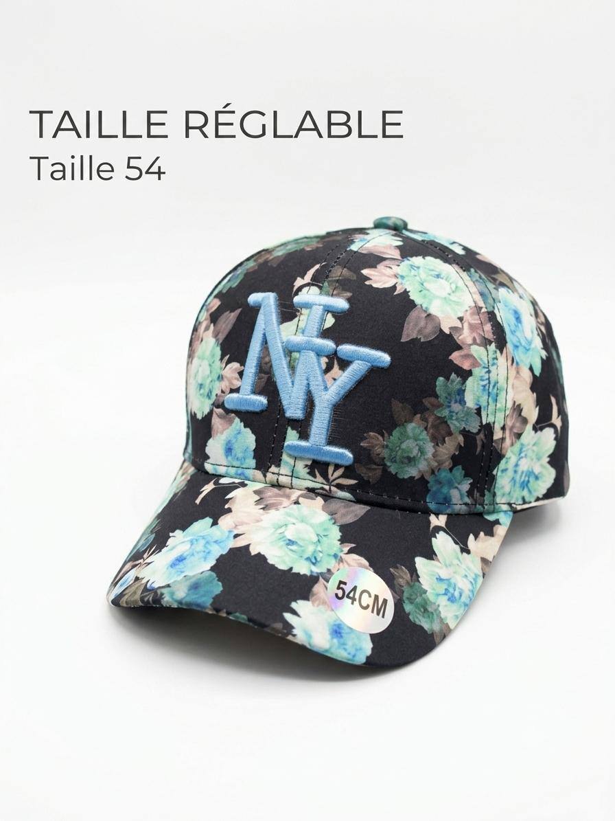Grossiste NY - Casquette NY enfant fleur noir et turquoise