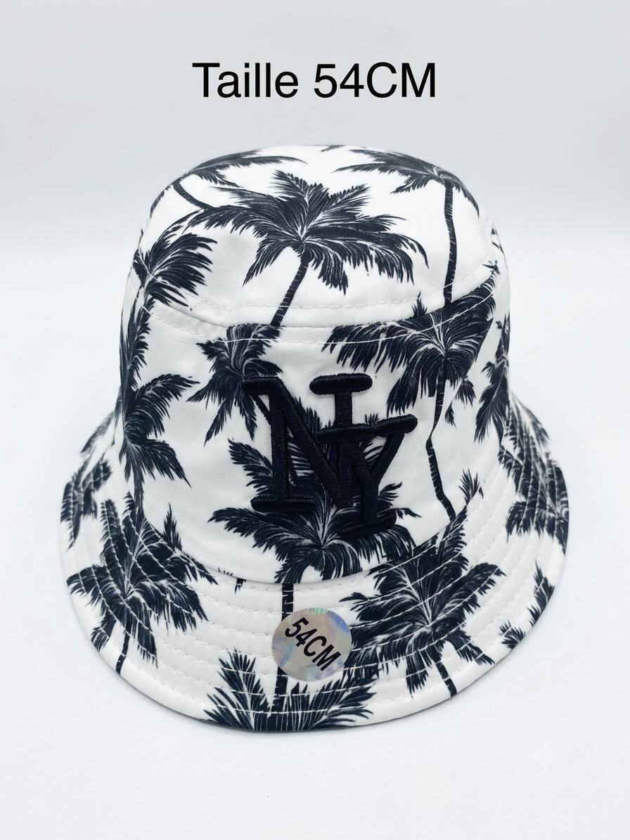Wholesaler NY - Black and white palm tree NY bucket hat with black logo