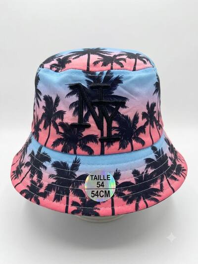Wholesaler NY - kids' pink and sky blue NY bucket hat with black logo Wholesaler NY - kids' pink and sky blue NY bucket hat with black logo