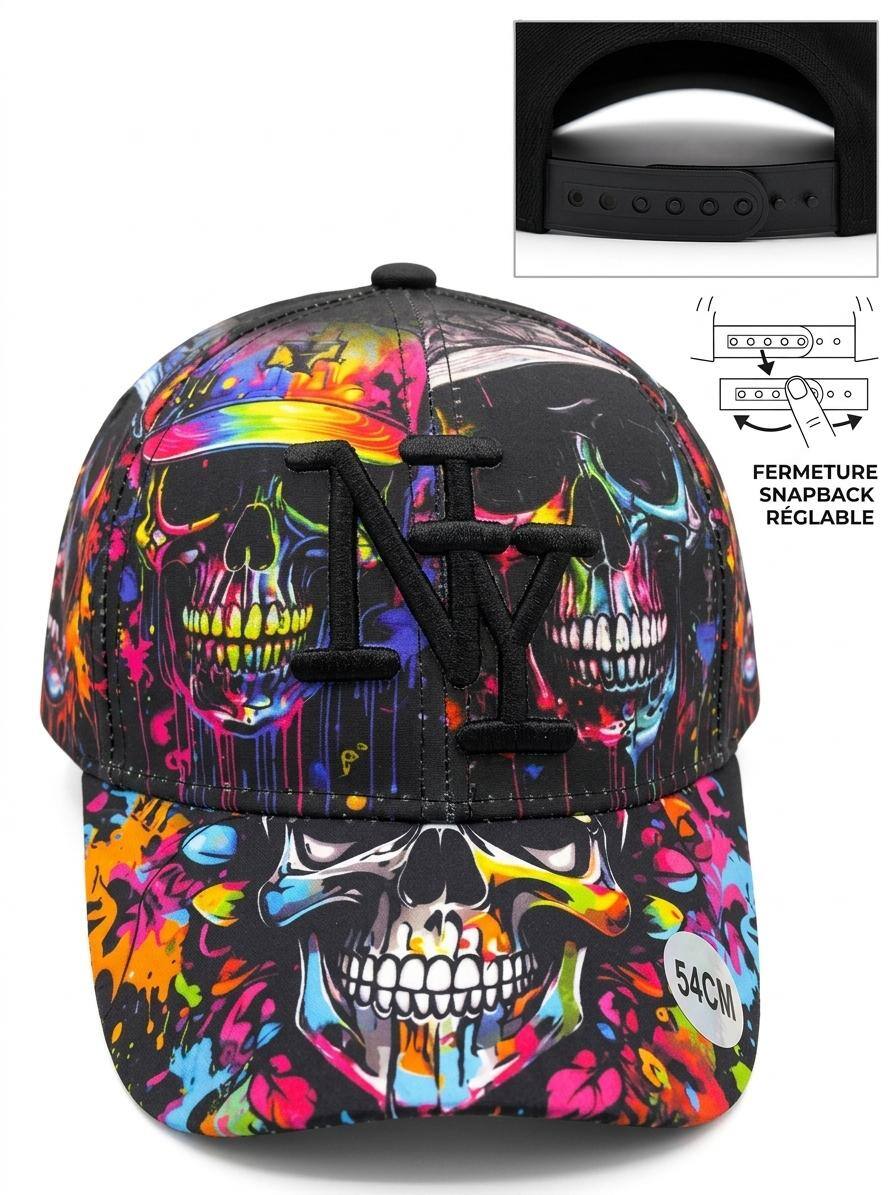 Grossiste NY - Casquette NY enfant tête de mort multicolore