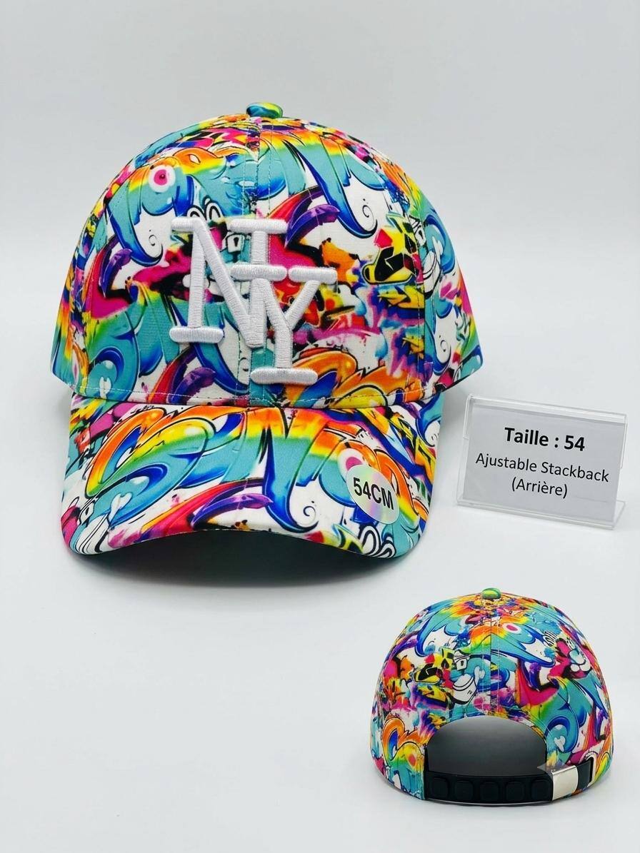 Grossiste NY - Casquette NY enfant graffiti multicolore logo blanc