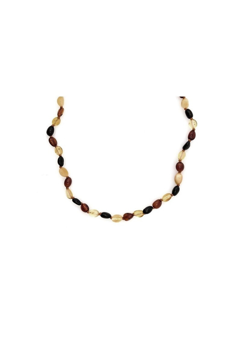Wholesaler OPALOOK FRANCE - Olive multicolored amber necklace, 32 - 33 cm - ASWK4M