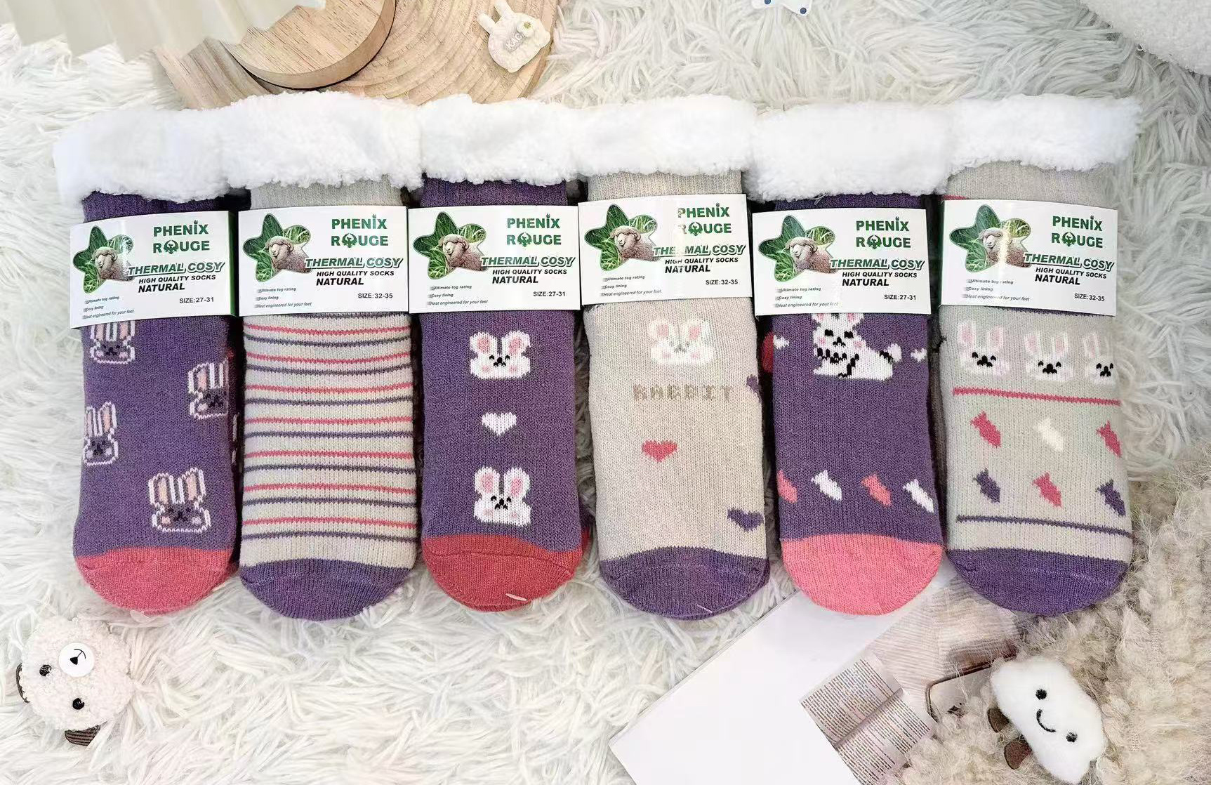 Grossiste PHENIX ROUGE - Chaussettes pilou pilou enfants antidérapantes et thermiques