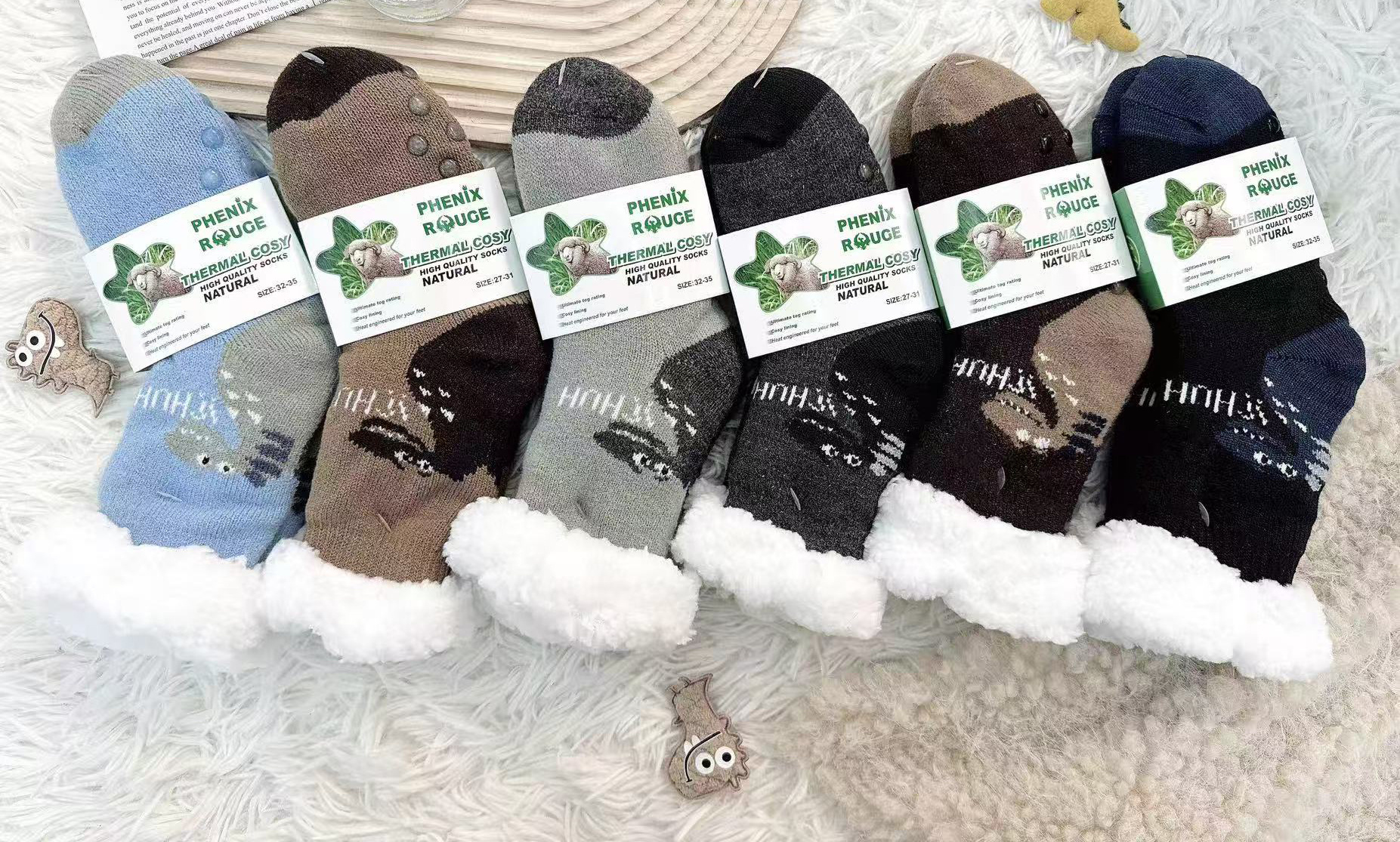 Grossiste PHENIX ROUGE - Colis de chaussettes pilou pilou enfants antidérapantes et thermiques