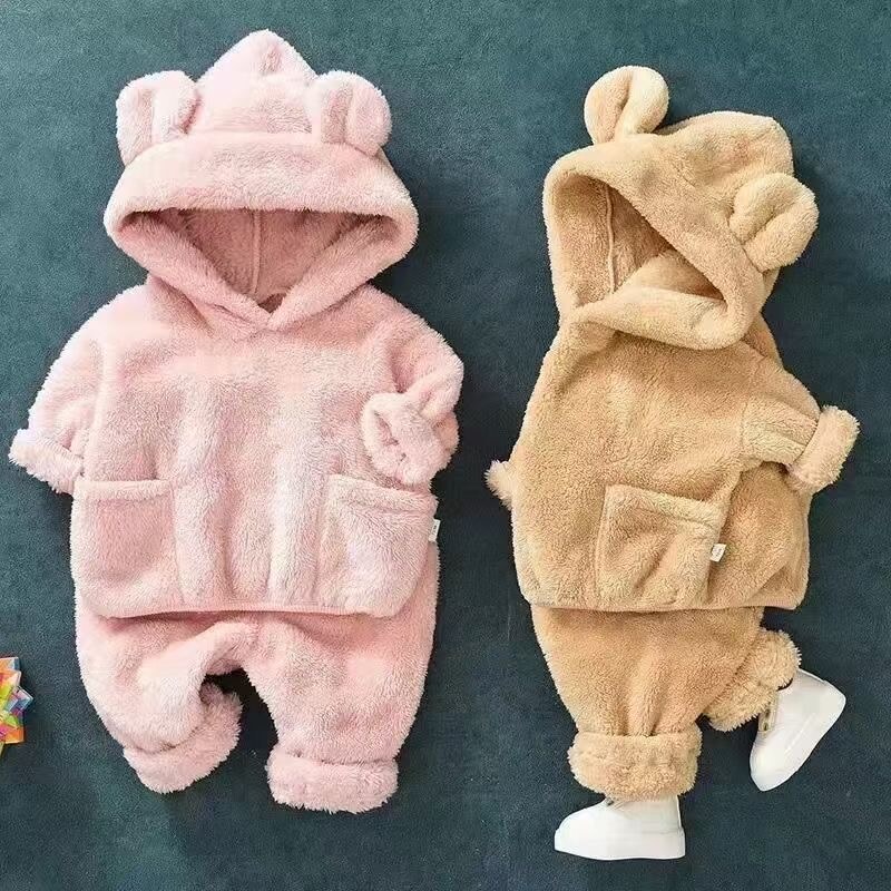 Grossiste PHENIX ROUGE - Ensemble pyjama à capuche avec oreilles d'ours et pantalon pour jeunes enfants