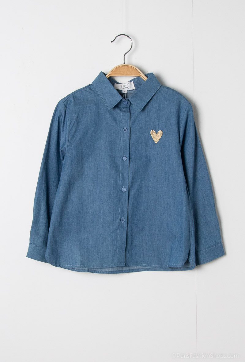 Wholesaler PM Mère & Fille - Denim shirt with embroidery