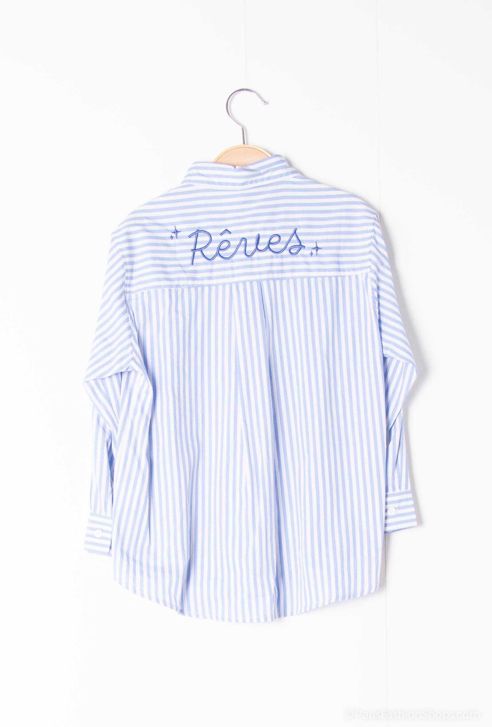 Camicia a righe con ricamo "Sogni" sul retro - Blu 2 - miniatura