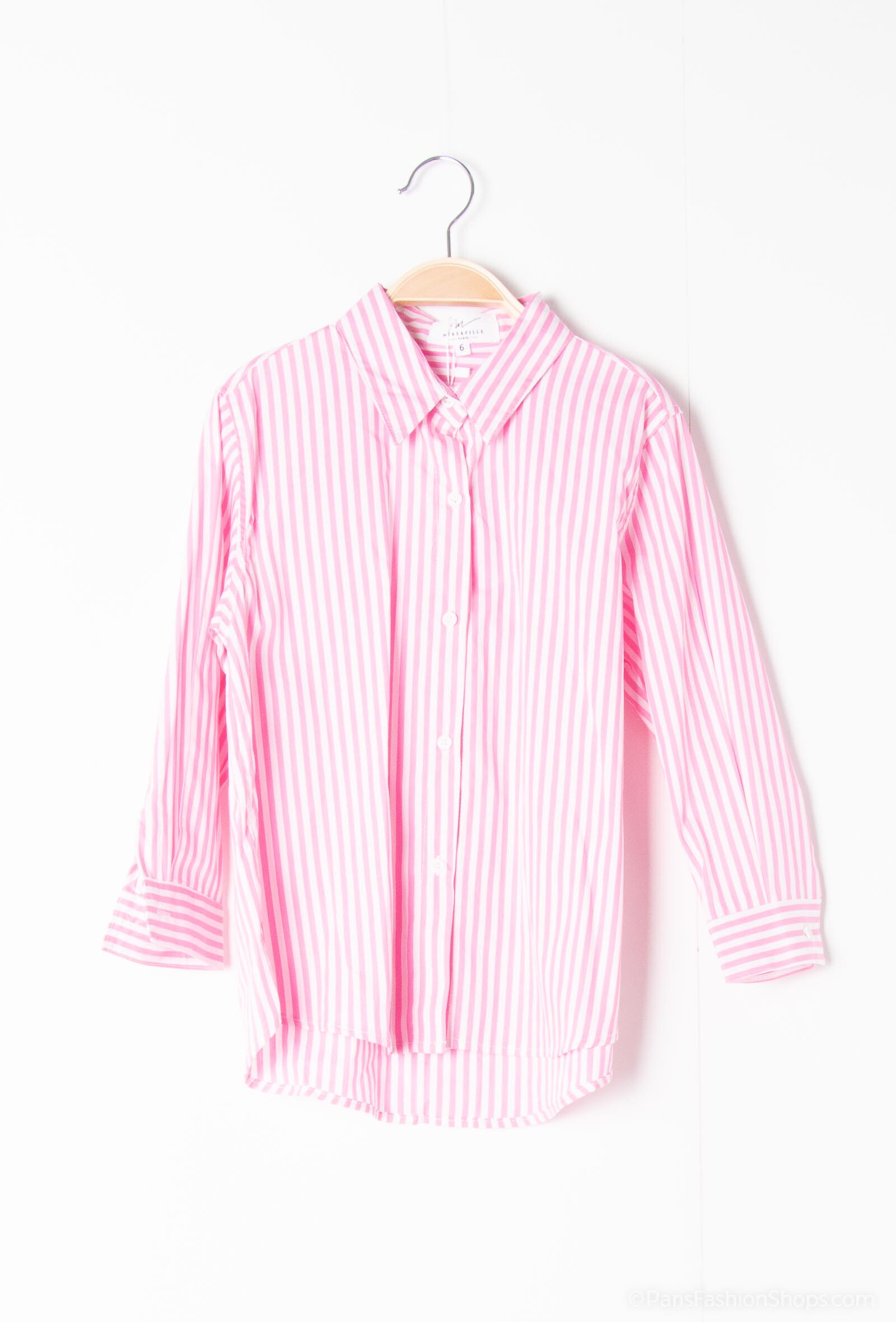Camicia a righe con ricamo "Sogni" sul retro - Rosa - 1 - formato grande