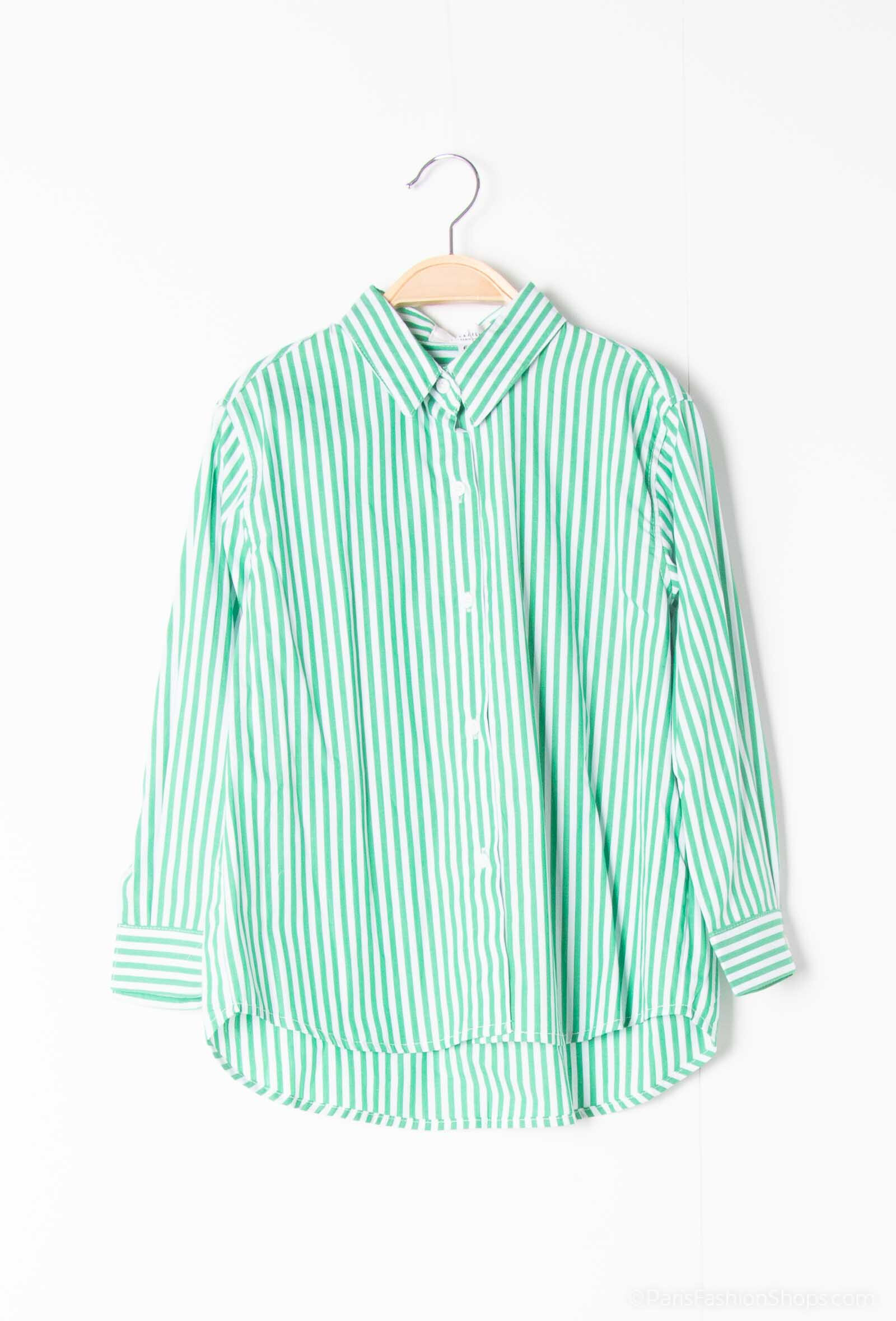 Camicia a righe con ricamo "Sogni" sul retro - Verde - 1 - formato grande