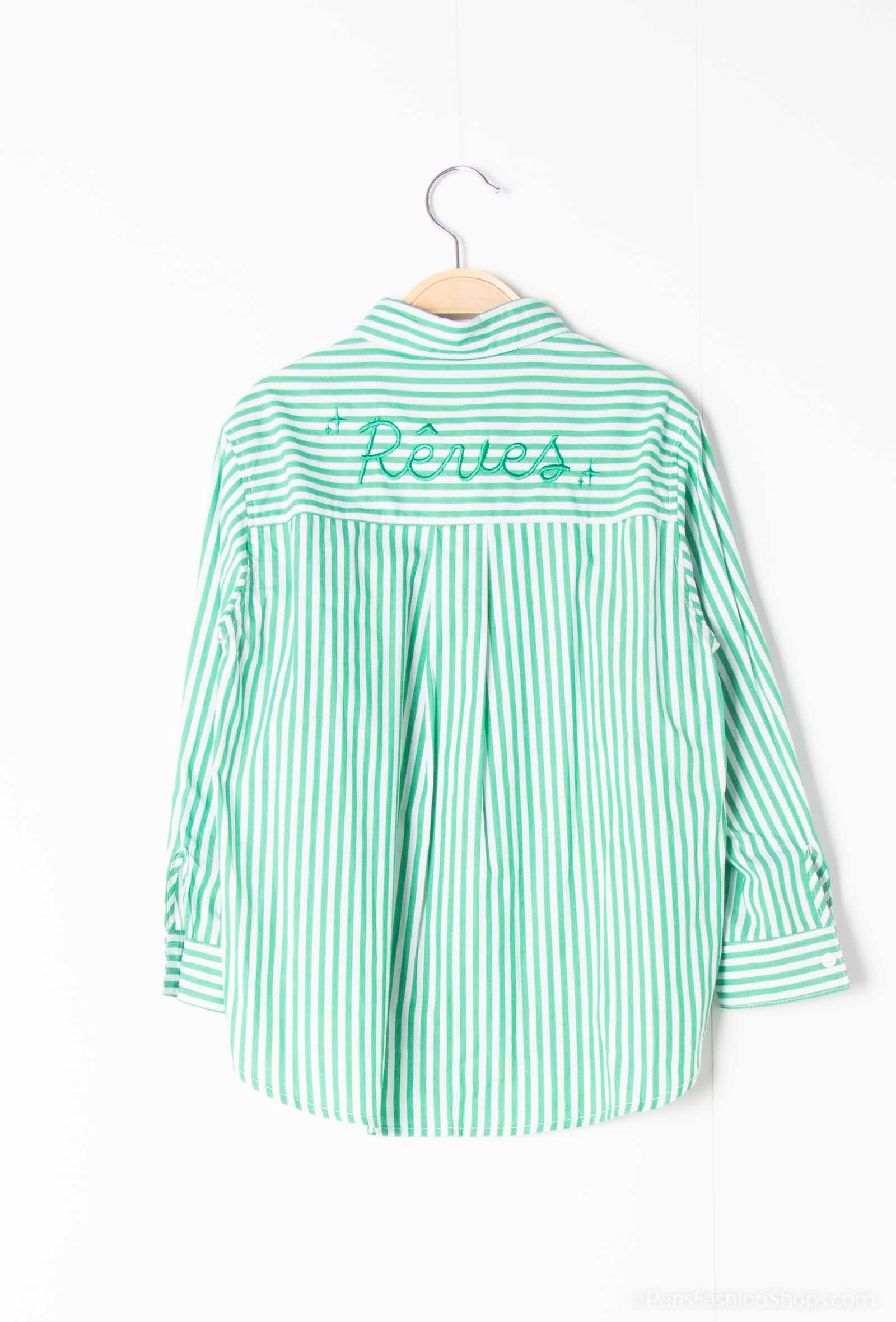 Camicia a righe con ricamo "Sogni" sul retro - Verde - 2 - formato grande