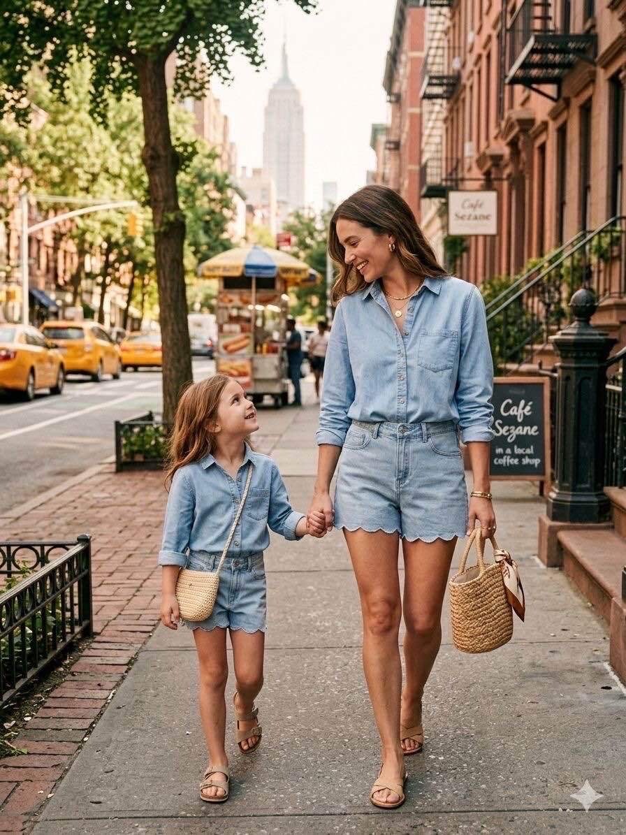 Grossiste PM Mère & Fille - Chemise en jean avec broderie cœur doré