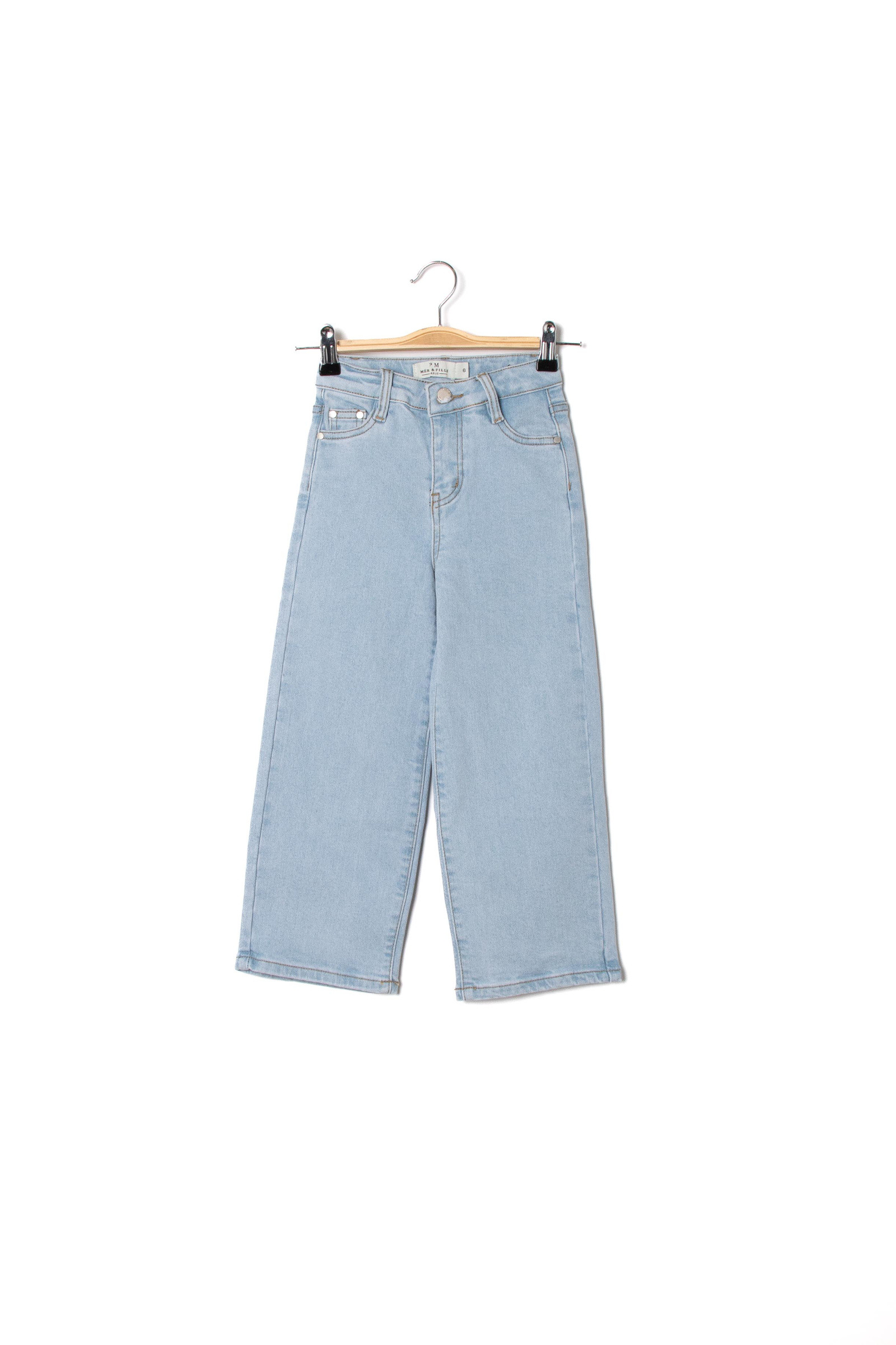 Grossiste PM Mère & Fille - Jean large bleu clair avec broderie cœur doré