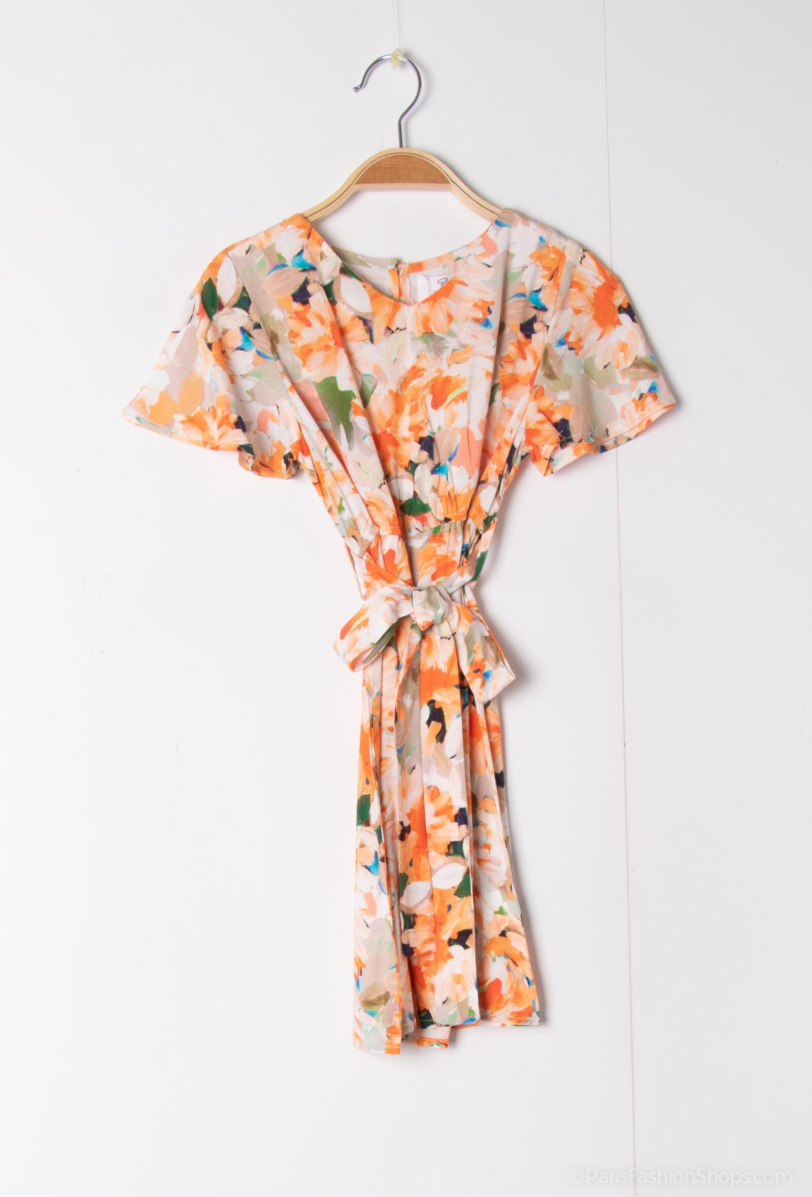 Vestido con flores estampación - Naranja 1 - miniatura