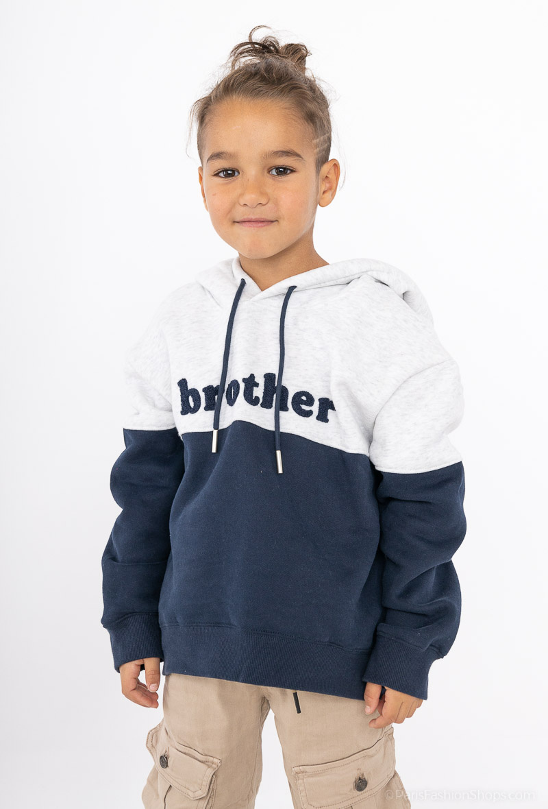 Felpa con cappuccio e ricamo "brother" - Grigio - 1 - formato grande