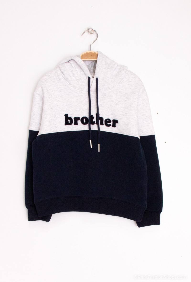 Felpa con cappuccio e ricamo "brother" - Grigio - 3 - formato grande