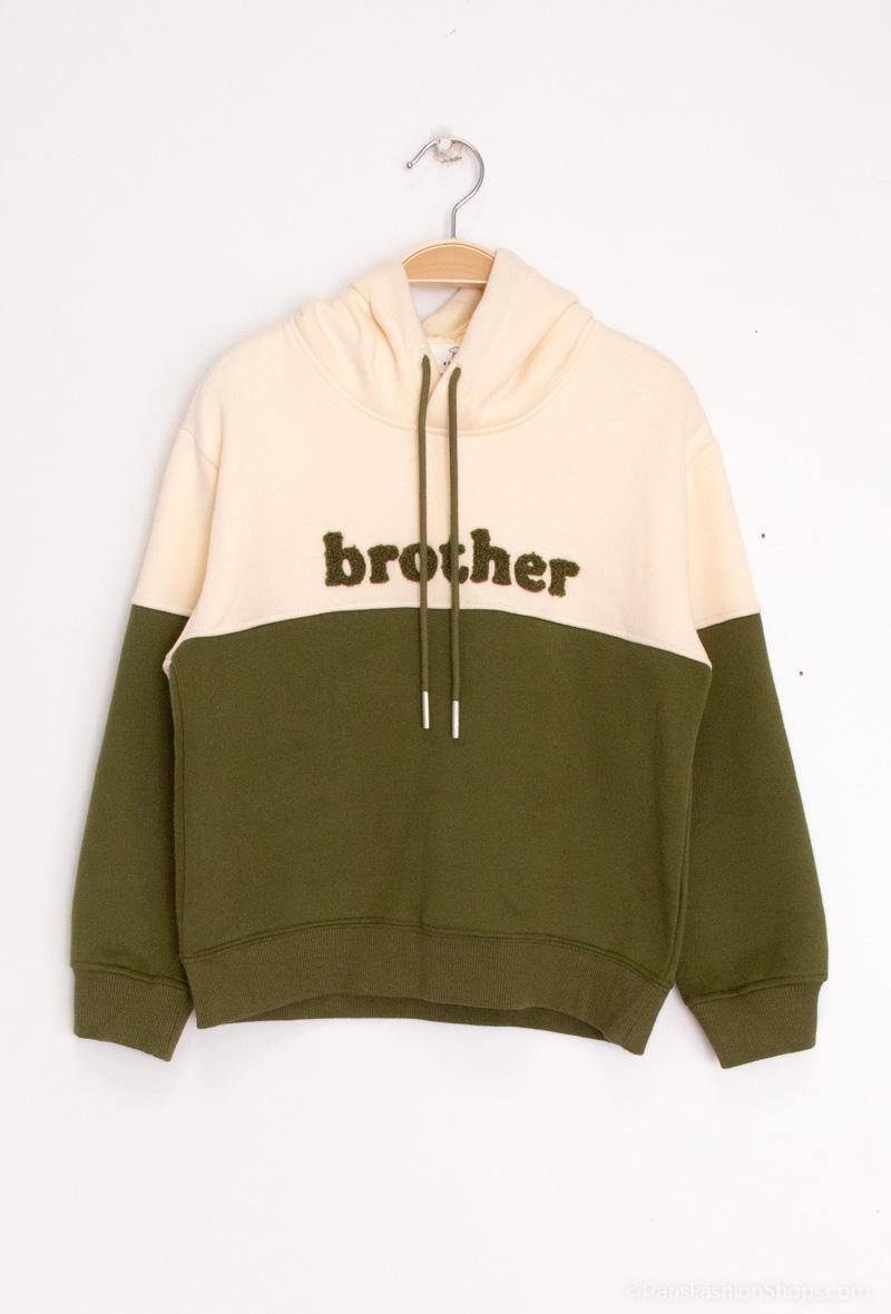 Felpa con cappuccio e ricamo "brother" - Kaki - 1 - formato grande
