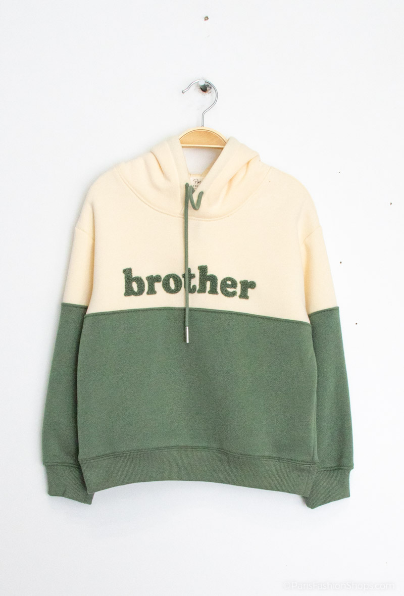 Felpa con cappuccio e ricamo "brother" - Verde - 1 - formato grande