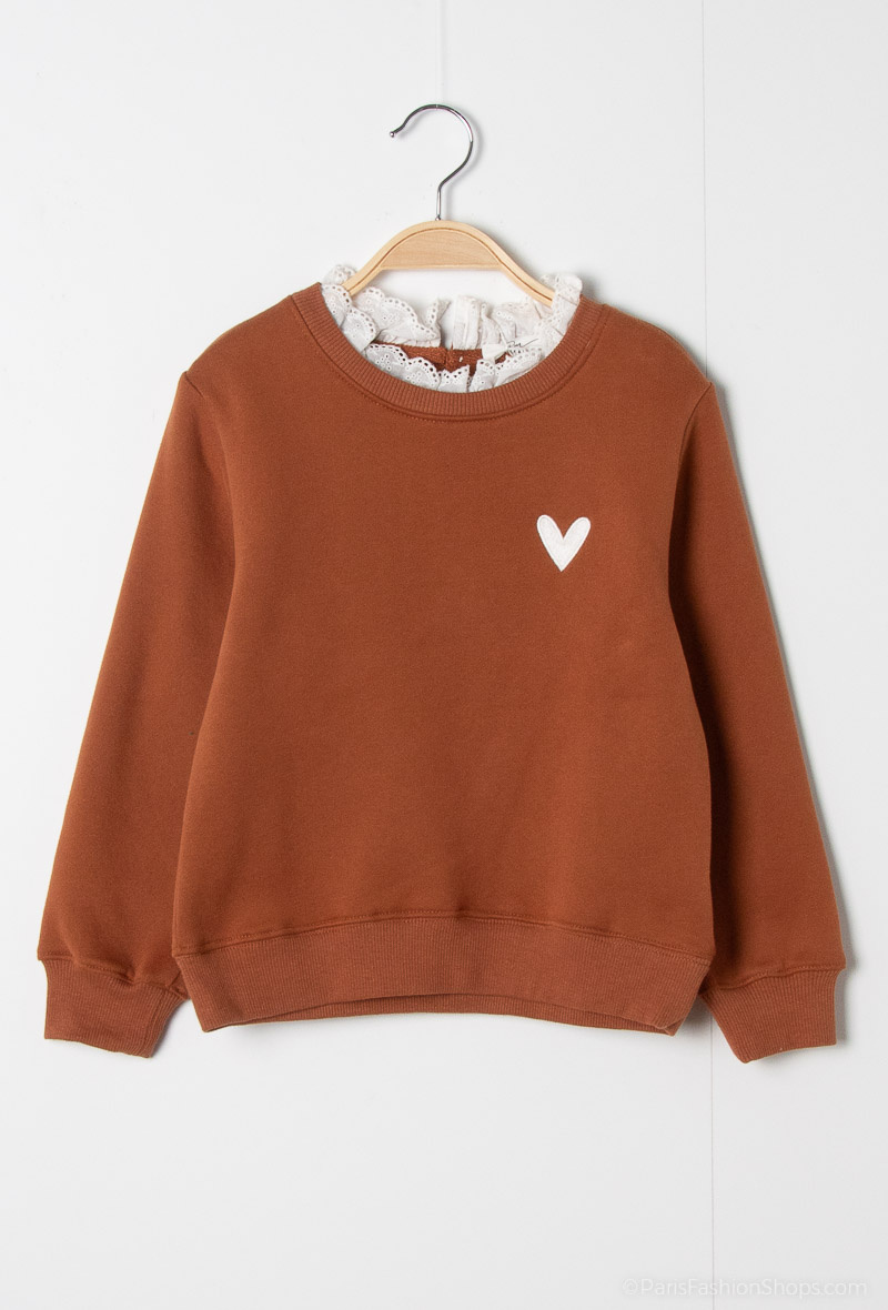 Wholesaler PM Mère & Fille - Heart embroidery lace collar sweatshirt