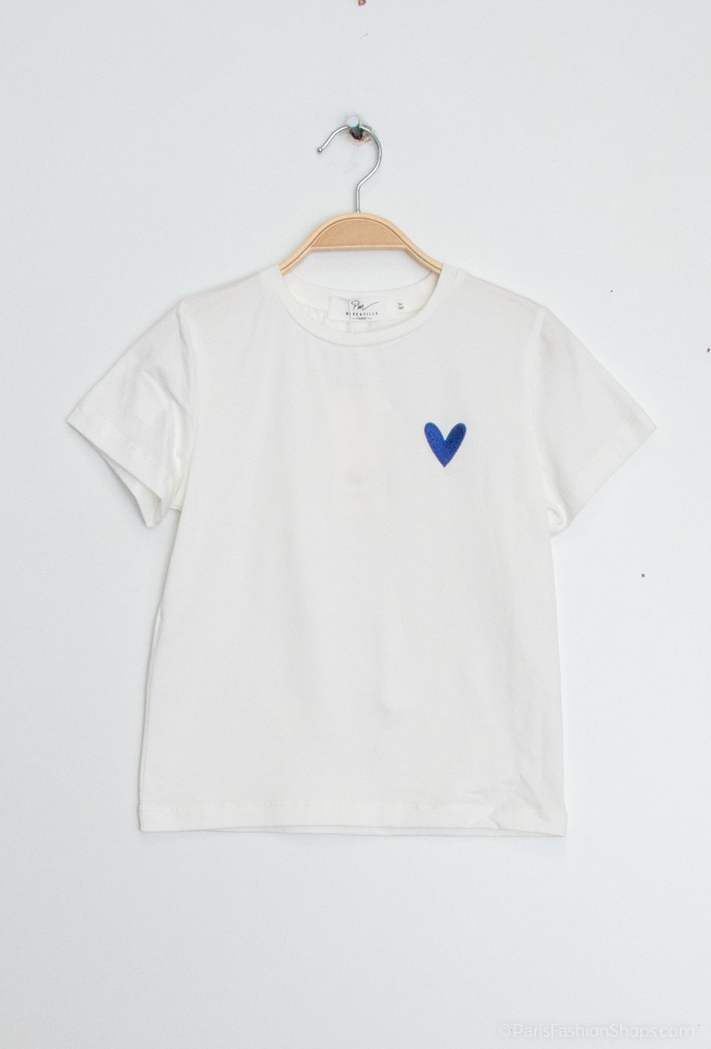 T-Shirt mit Herzstickerei - Blau - 1 - Großformat