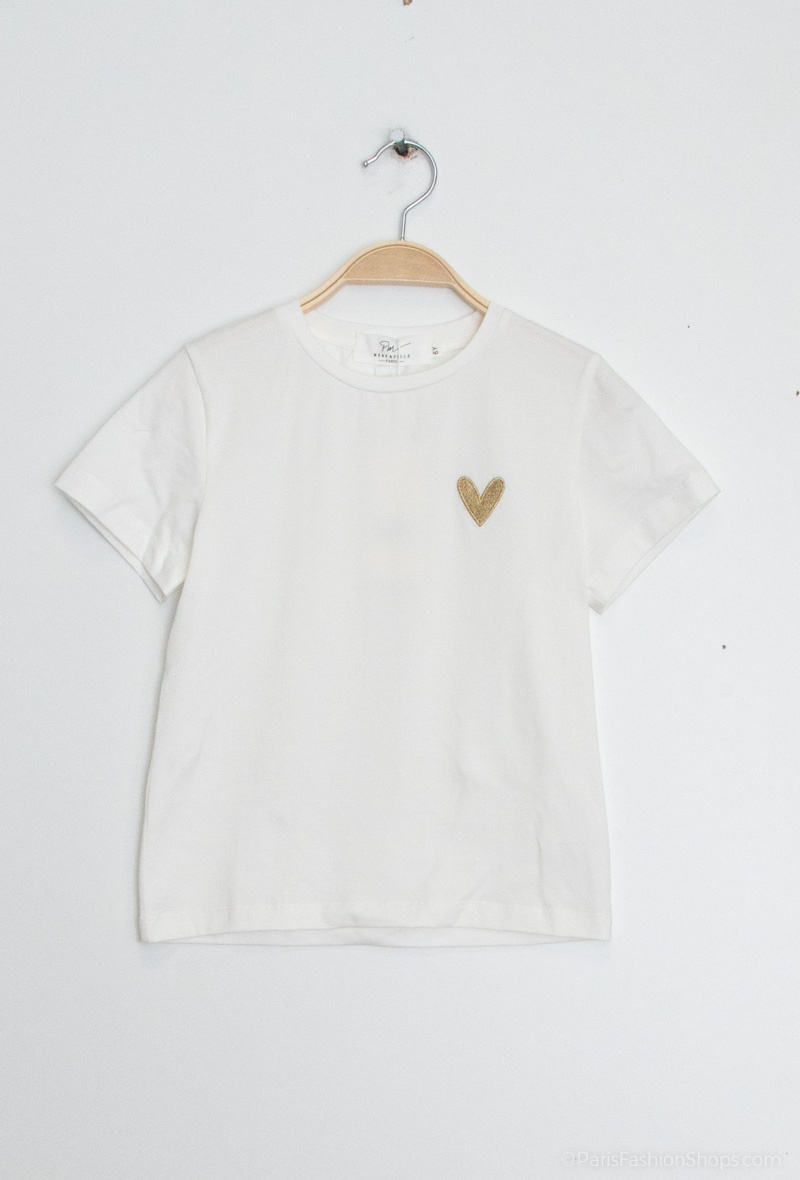 T-Shirt mit Herzstickerei - Golden - 1 - Großformat