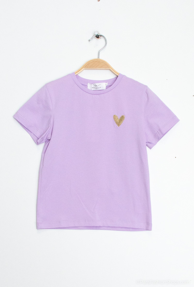 T-Shirt mit Herzstickerei - Flieder - 1 - Großformat