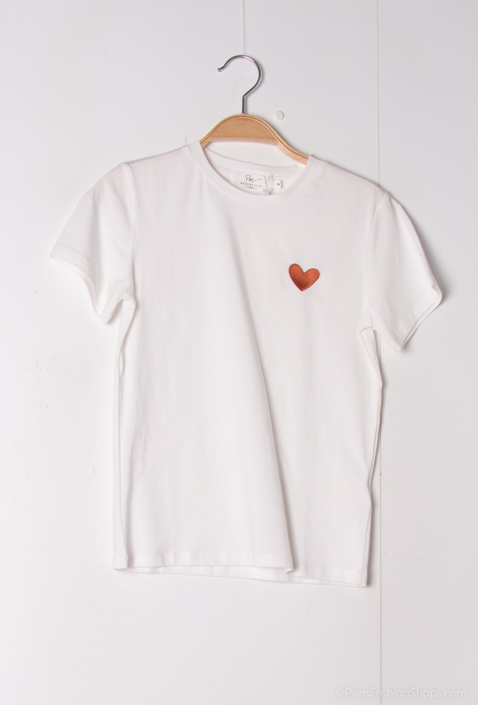 T-Shirt mit Herzstickerei - Terrakotta - 1 - Großformat