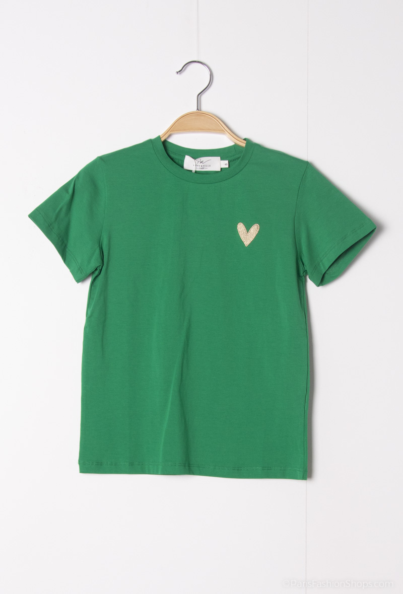 T-Shirt mit Herzstickerei - Dunkelgrün - 1 - Großformat