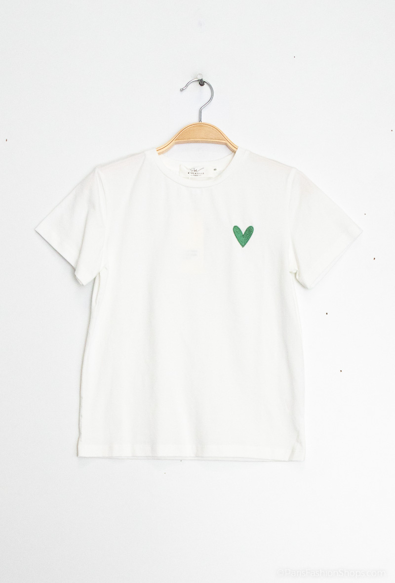 T-Shirt mit Herzstickerei - Grün - 1 - Großformat