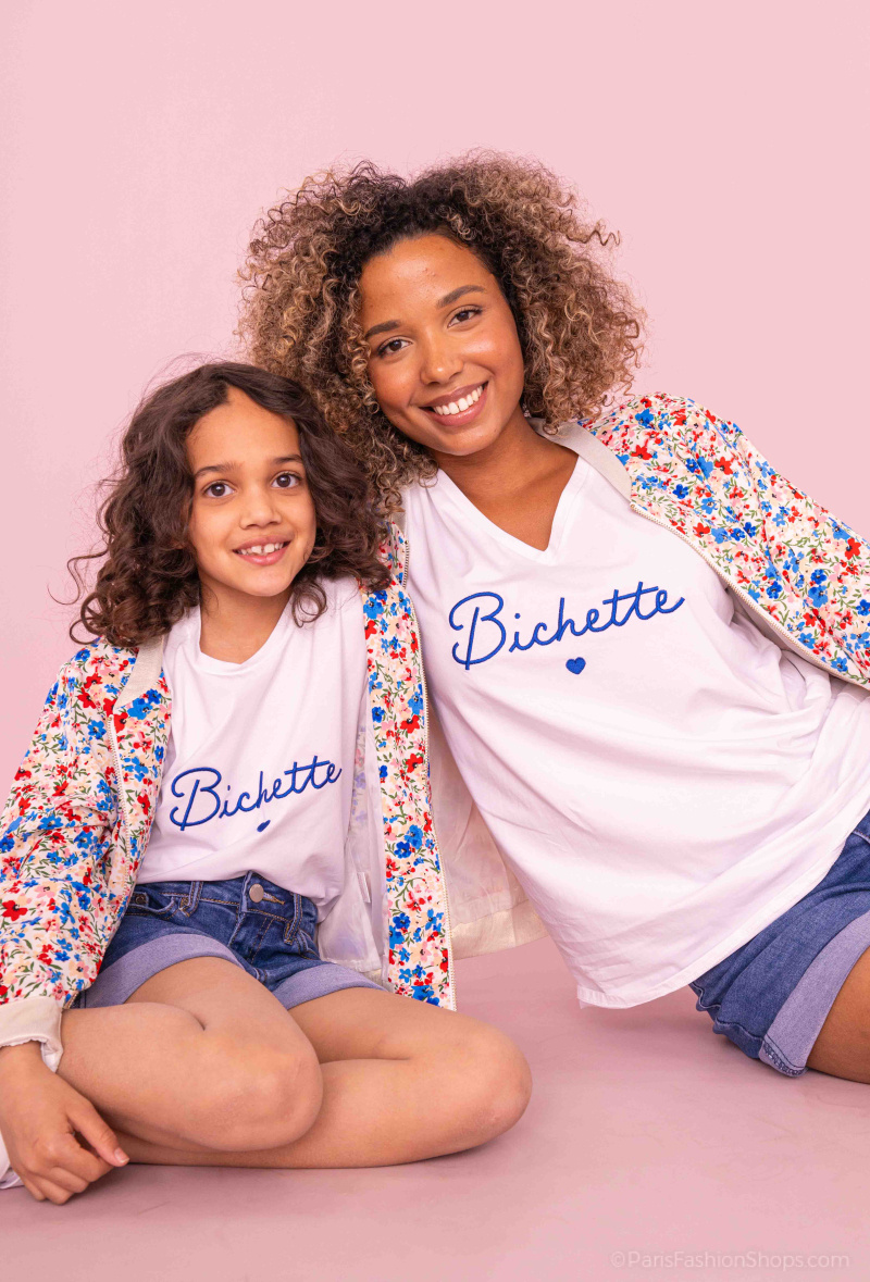 Grossiste PM Mère & Fille - T-shirt avec inscription "Bichette"