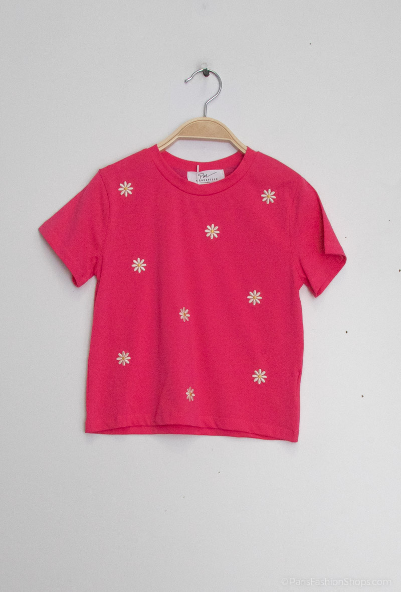 T-Shirt mit Stickerei - Fuchsie - 1 - Großformat