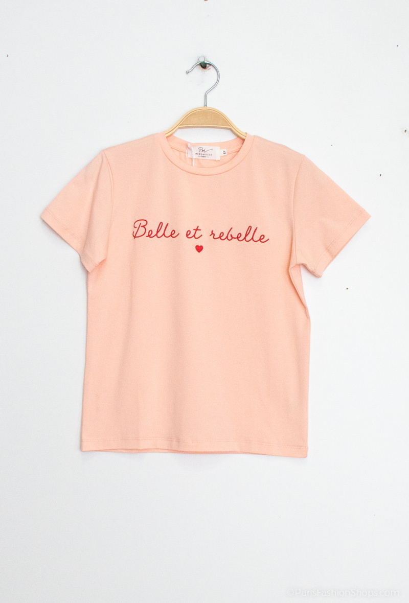 Maglietta con scritta "Bella e ribelle" - Rosa - 1 - formato grande