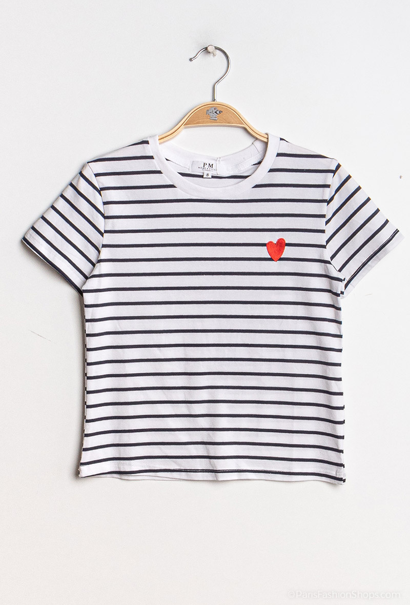 Wholesaler PM Mère & Fille - Striped t-shirt with embroidered heart