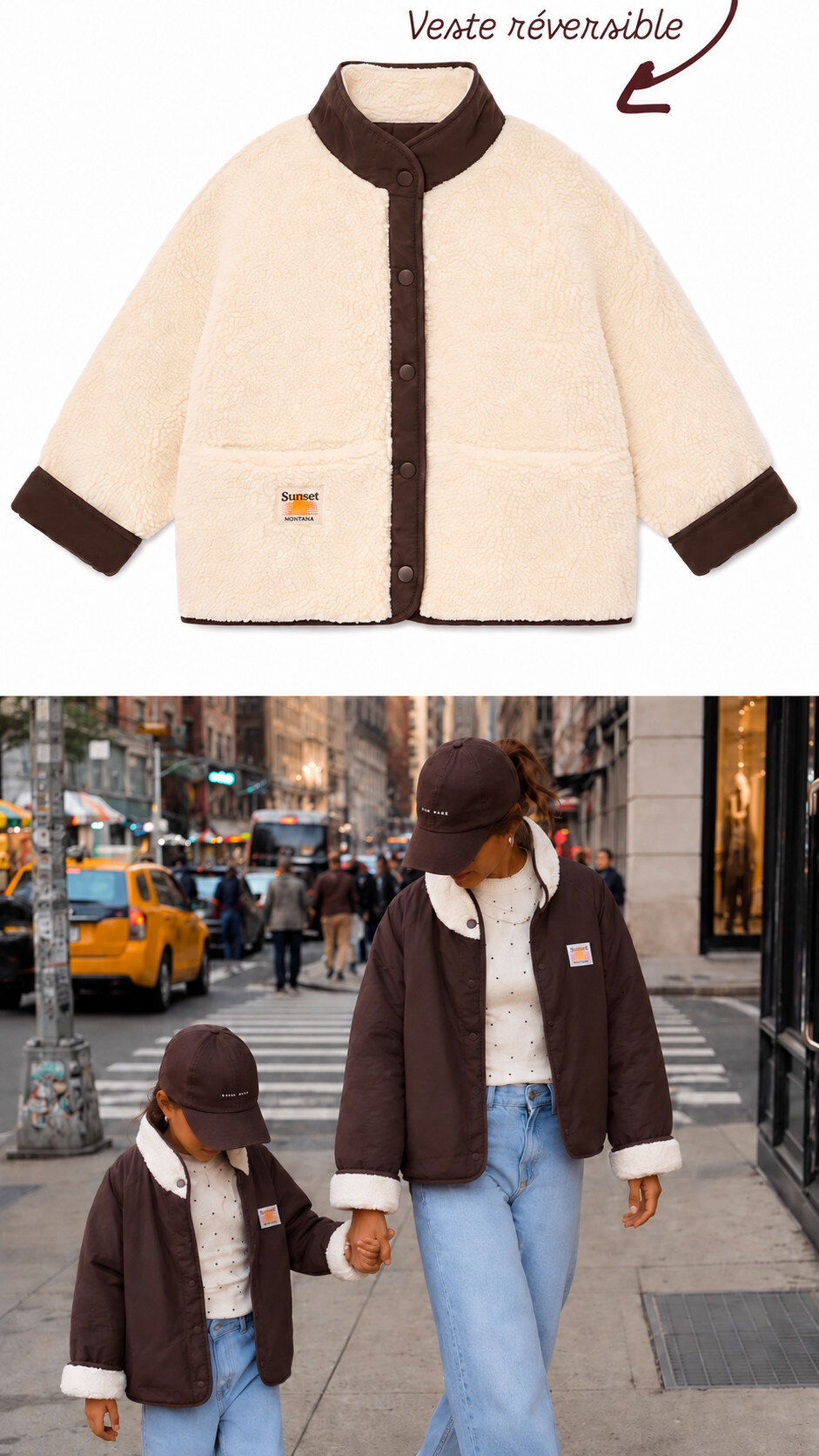 Grossiste PM Mère & Fille - VESTE MOUMOUTE REVERSIBLE AVEC PATCH