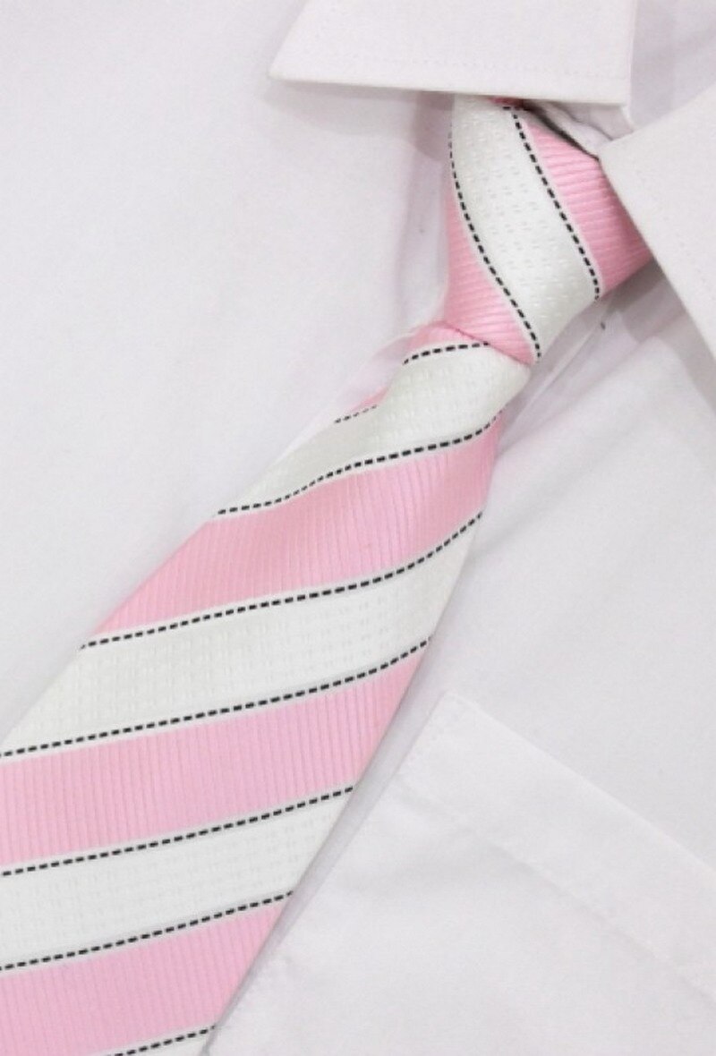 Wholesaler Pomme Carre - Pink, white and black stripes tie