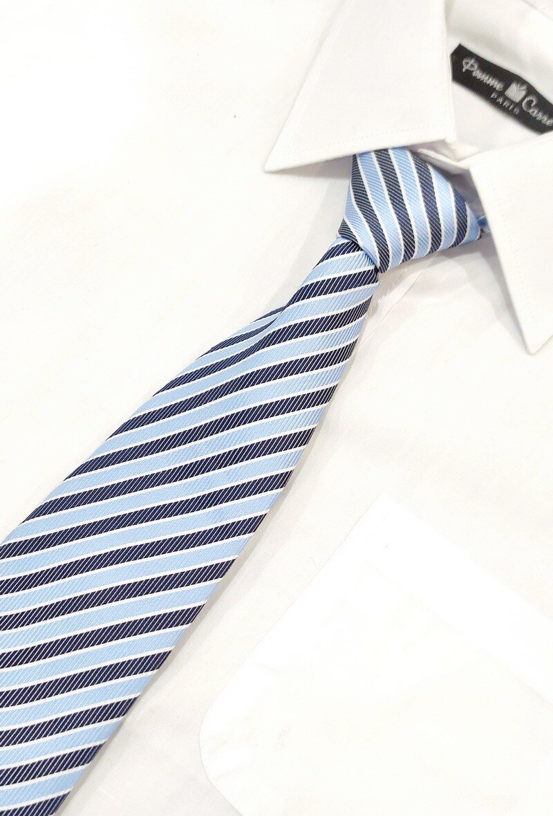 Wholesaler Pomme Carre - White and blue striped tie