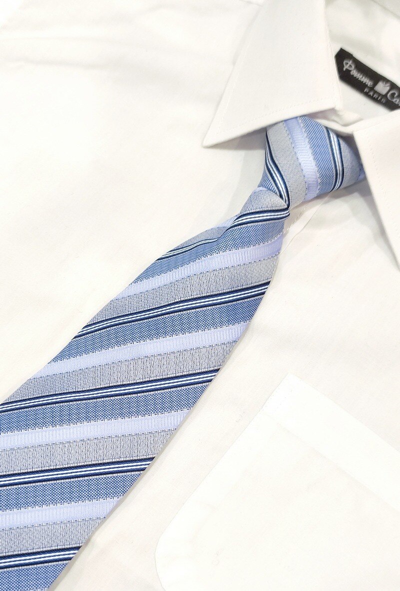 Wholesaler Pomme Carre - White and blue striped tie