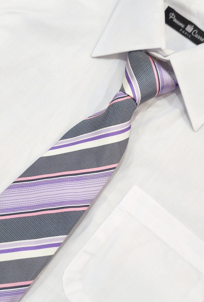 Wholesaler Pomme Carre - Purple, white and pink stripes tie