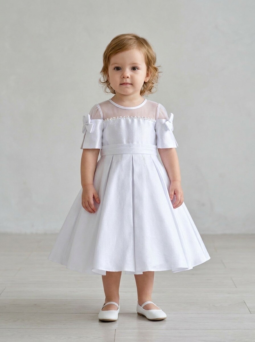 Grossista R Framboise - Abito da cerimonia per neonati in raso con maniche in tulle e fiocchi, perfetto per battesimi, matrimoni, feste, compleanni e occasioni speciali