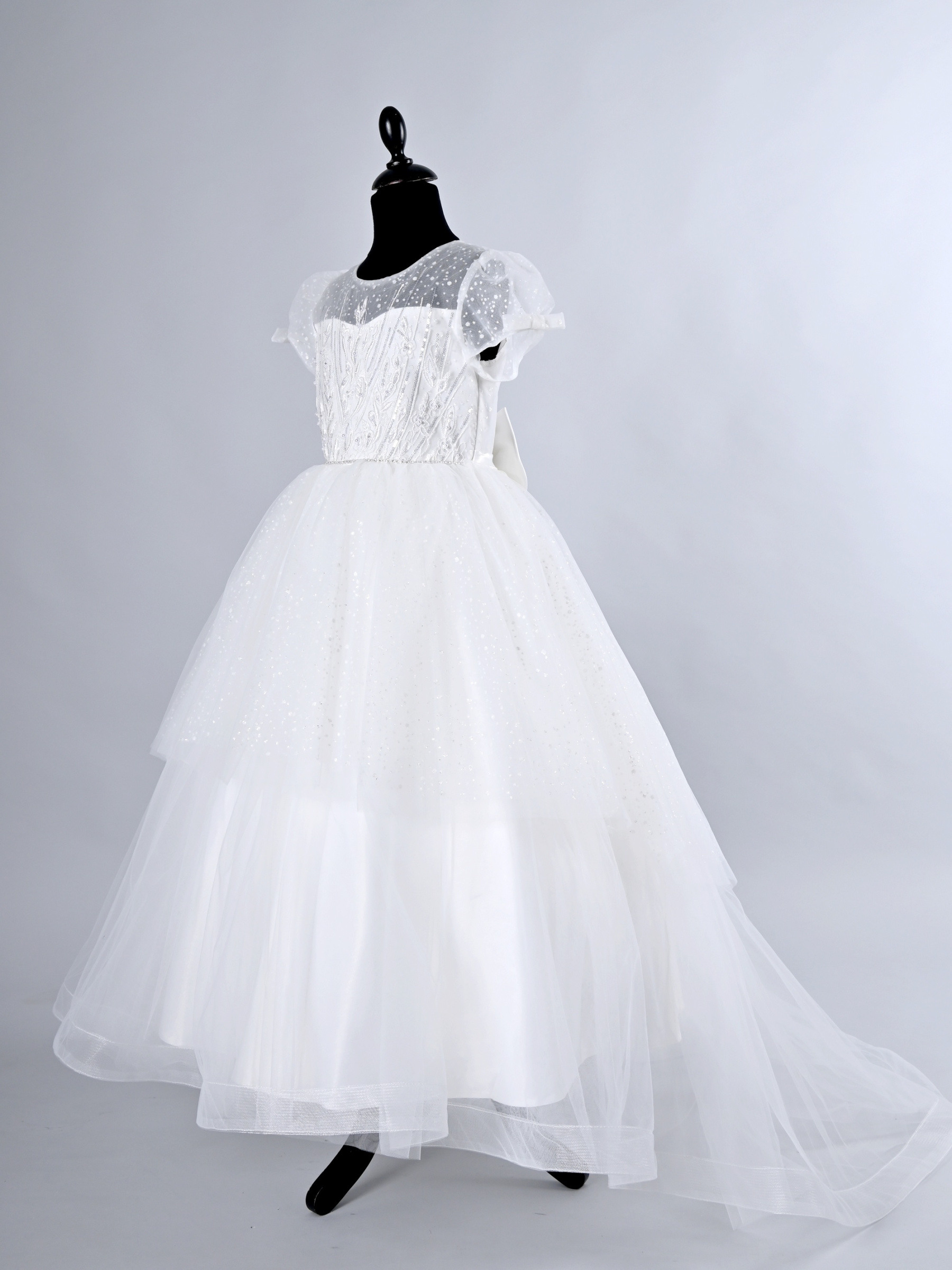 Mayorista R Framboise - Vestido de ceremonia infantil de tul con volantes y cinturón brillante, ideal para bodas, ceremonias y fiestas