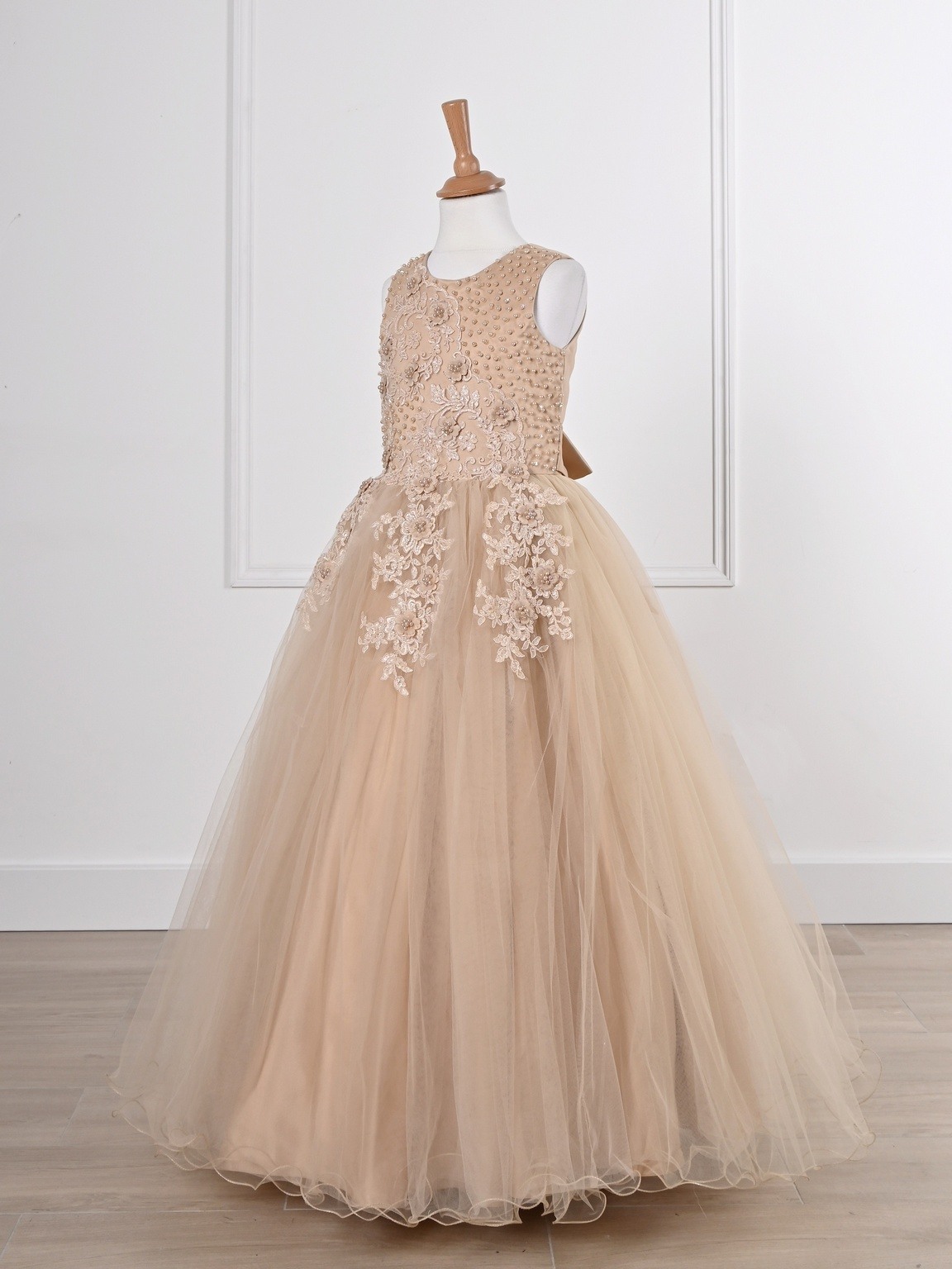 Grossiste R Framboise - Robe longue au sol, dentelle et perle