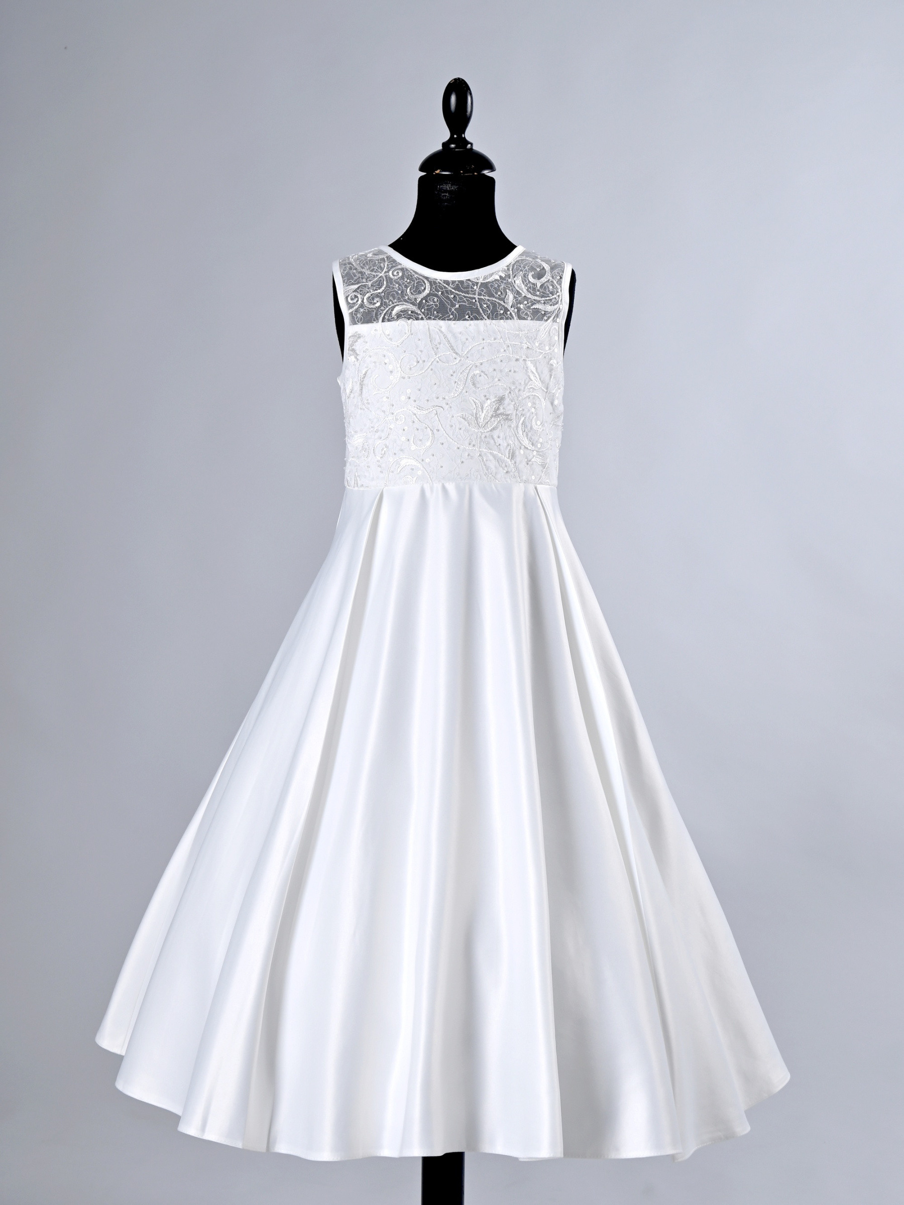 Mayorista R Framboise - Vestido de ceremonia para niña de satén y encaje con espalda de cordones, ideal para bodas, bautizos, comuniones, procesiones, cumpleaños y ocasiones especiales
